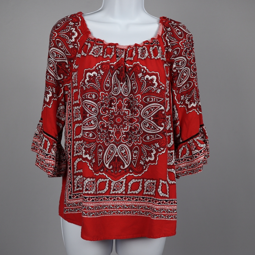 Est 1946 Women's Small Mid Sleeve Red Paisley Shirt